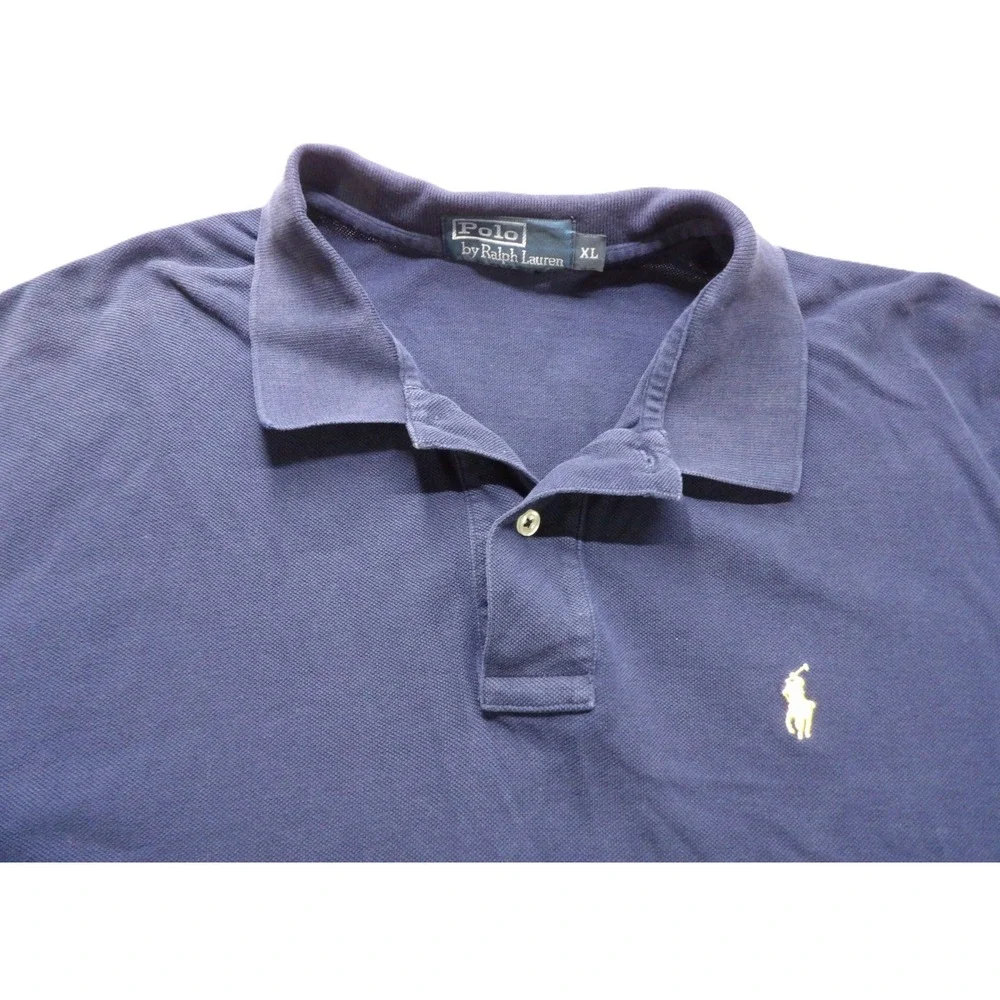 VTG Polo Ralph Lauren Polo Men XL Mesh Pique Yellow Pony Navy Golf Cotton 90s